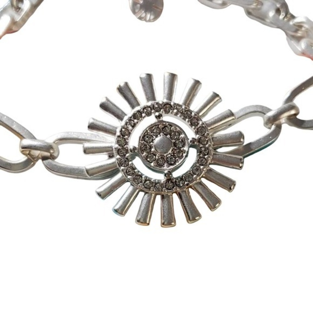 Lucky Brand Silver Tone Sunburst Pavé Crystal Link Chain‎ Toggle Bracelet NEW